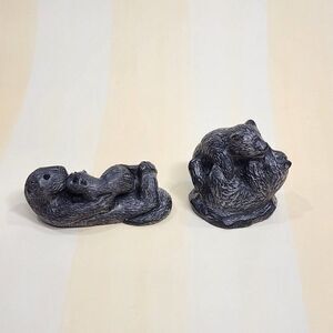 2 Wolf Original Handmade The Wolf Sculptures Otter Floating & Bear Cubs Canada